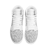 Mens High Leather B&W Leaves White - Mainly High