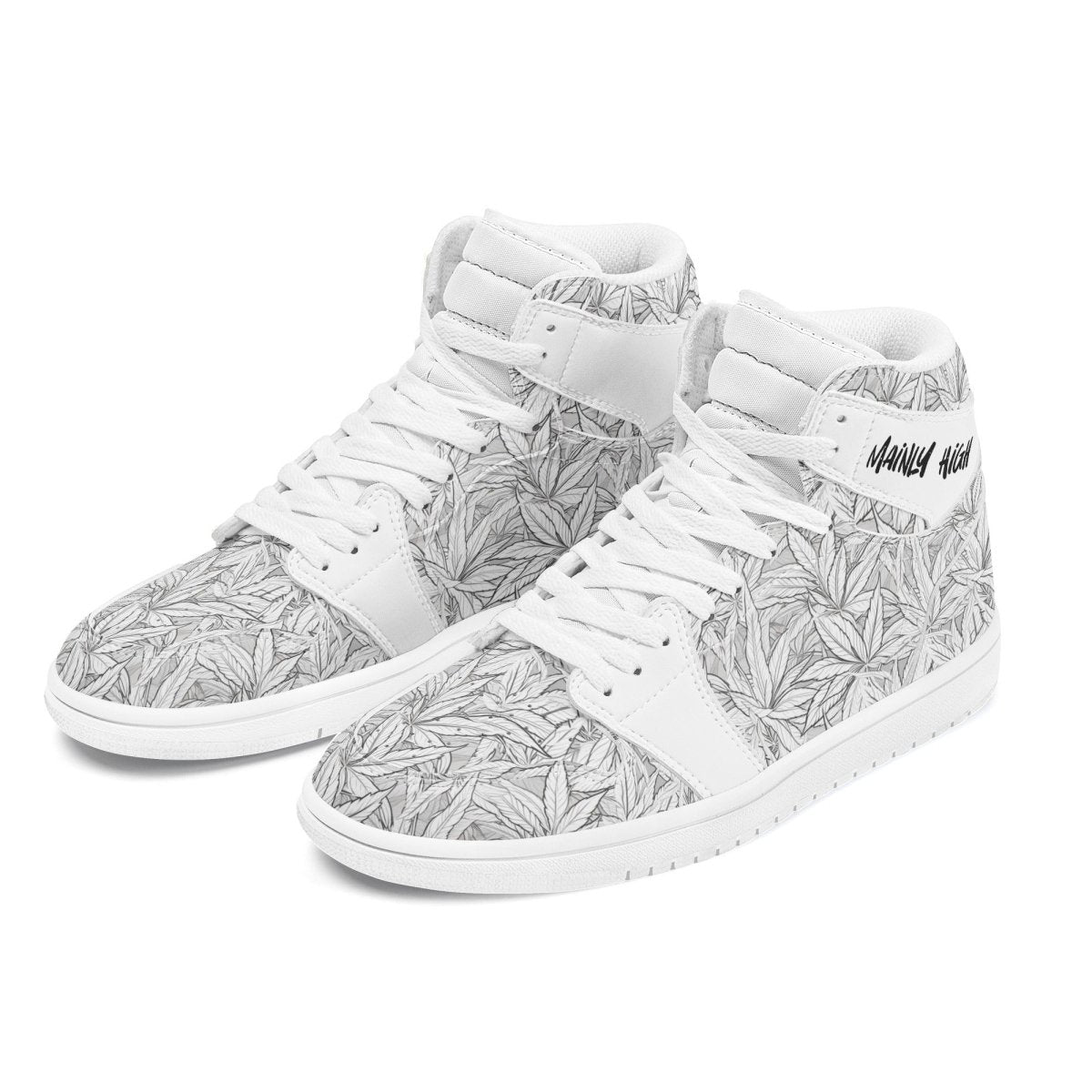 Mens High Leather B&W Leaves White - Mainly High